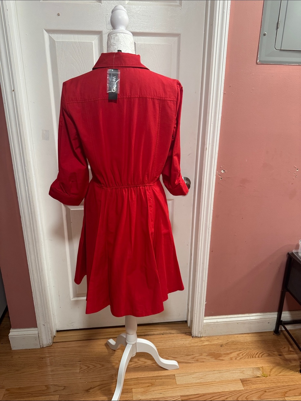 White House Black Market Red Button-Front Shirt Dress - Picture 4 of 6